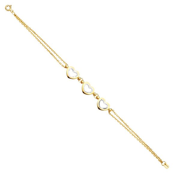 14KT Italian Gold Three Heart Light Bracelet